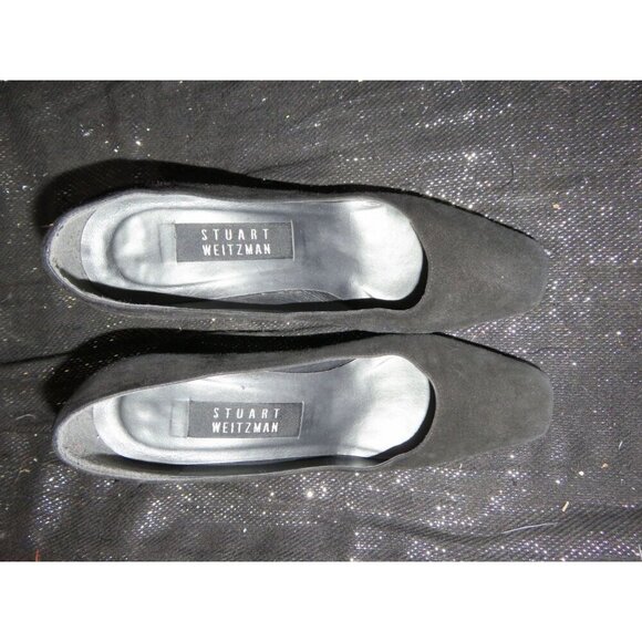 Stuart Weitzman Black Italian Suede Leather Square Toe Block Heel pumps size 6 v - Picture 10 of 10